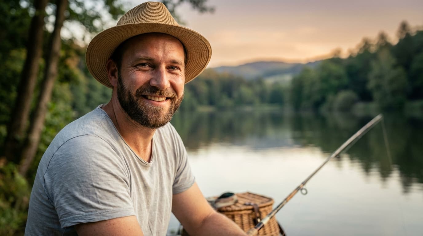 Julian am See mit seiner Angelausrüstung